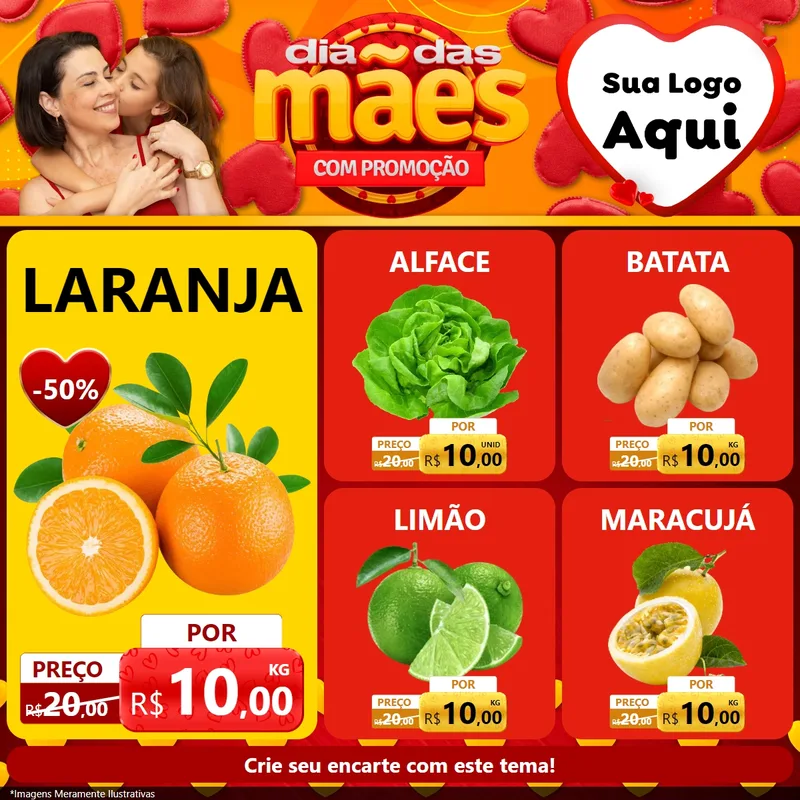 Modelo de Rede Social para Feed Facebook com o tema Dia das Mães com Promoção para Hortifrúti