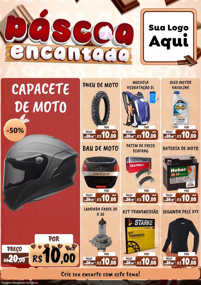 Modelo de Encarte para Encarte A4 Vertical com o tema Páscoa Encantada para Moto peças