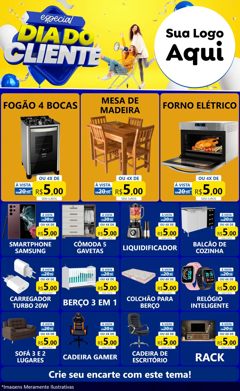 Modelo de Encarte para Encarte Grande com o tema Especial Dia do Cliente para Móveis e Eletro