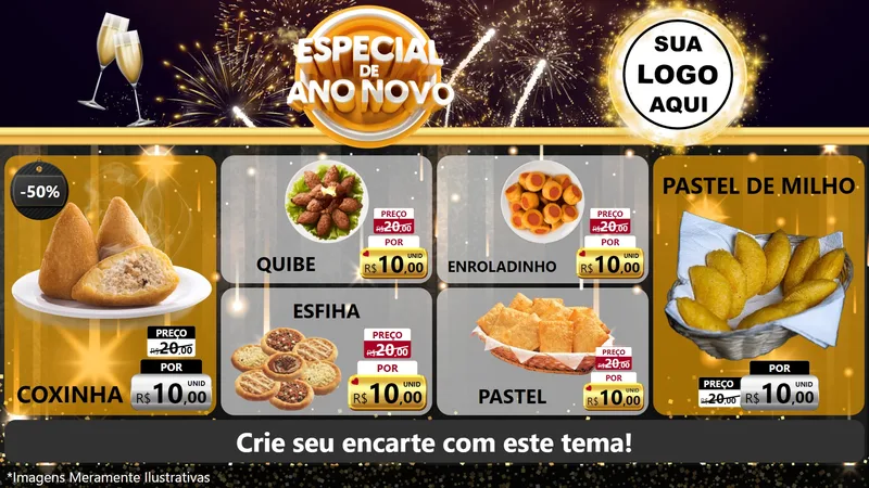 Modelo de TV para TV Horizontal com o tema Especial de Ano Novo para Salgadaria