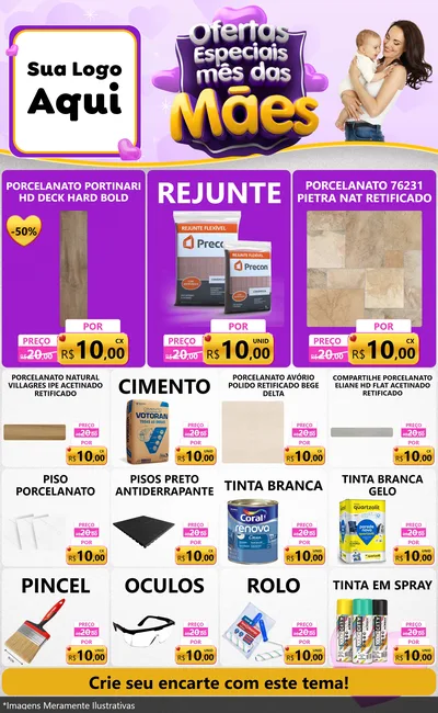 Modelo de Encarte para Encarte Grande com o tema Ofertas Especiais - Mês das Mães para Pisos e revestimentos