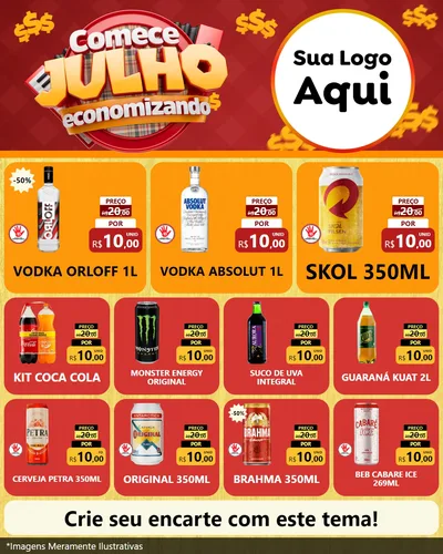Modelo de Rede Social para Feed Instagram com o tema Comece Julho Economizando para Distribuidora de bebidas