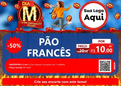 Modelo de Cartaz para Cartaz A4 Horizontal com o tema Dia M - O Dia Mais Barato Do Mês para Padaria