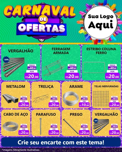Modelo de Rede Social para Feed Instagram com o tema Carnaval de Ofertas para Ferragens