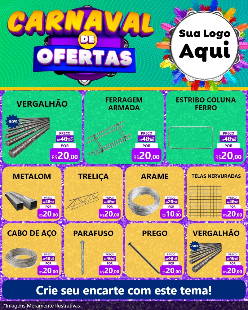 Modelo de Rede Social para Feed Instagram com o tema Carnaval de Ofertas para Ferragens