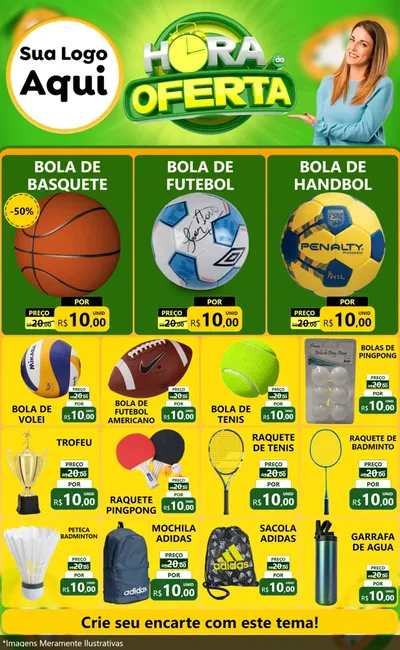 Modelo de Encarte para Encarte Grande com o tema Hora da Oferta para Artigos Esportivos