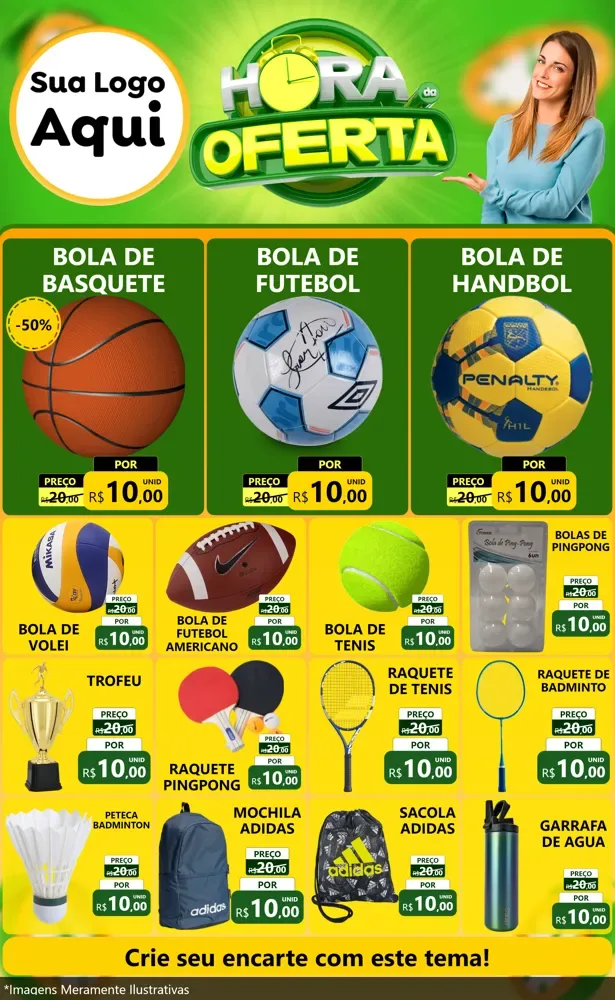 Modelo de Encarte para Encarte Grande com o tema Hora da Oferta para Artigos Esportivos