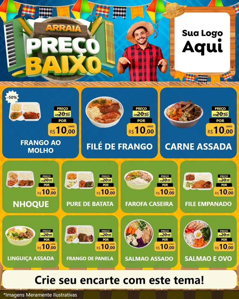 Modelo de Rede Social para Feed Instagram com o tema Arraiá de Preço Baixo - Junina para Restaurante