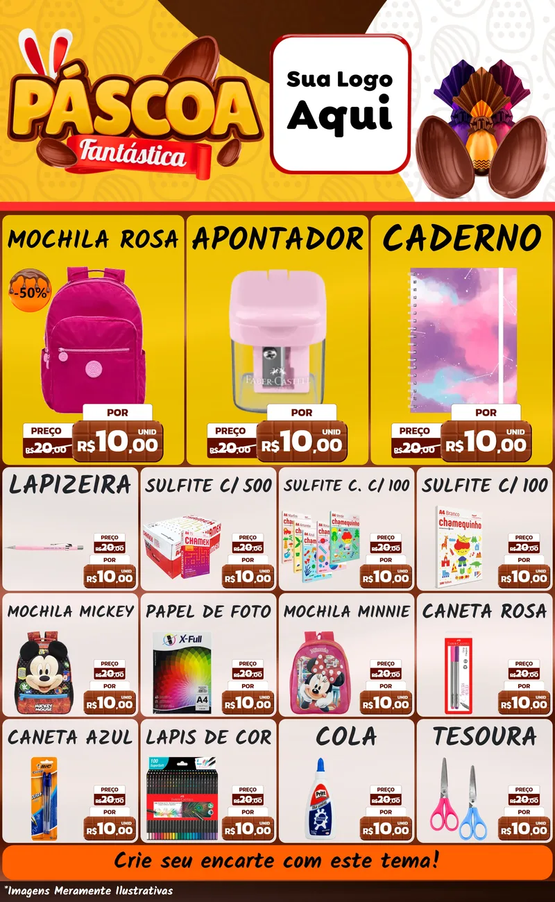 Modelo de Encarte para Encarte Grande com o tema Páscoa Fantástica para Papelaria