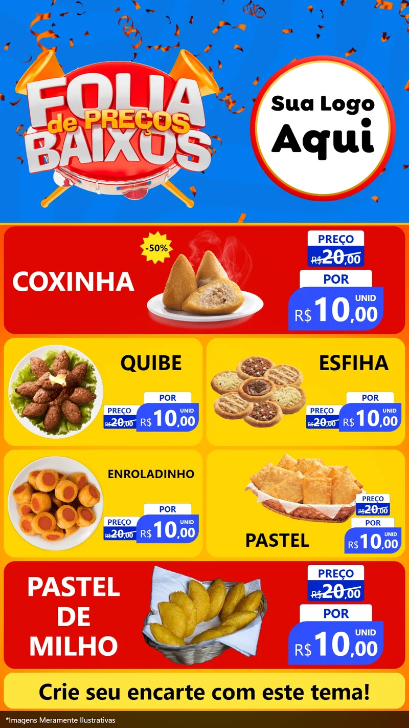 Modelo de TV para TV Vertical com o tema Folia de Preços Baixos para Salgadaria