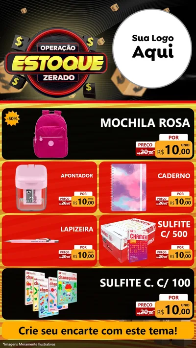 Modelo de TV para TV Vertical com o tema Operação Estoque Zerado para Papelaria
