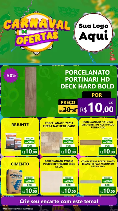 Modelo de Rede Social para Stories com o tema Carnaval de Ofertas para Pisos e revestimentos