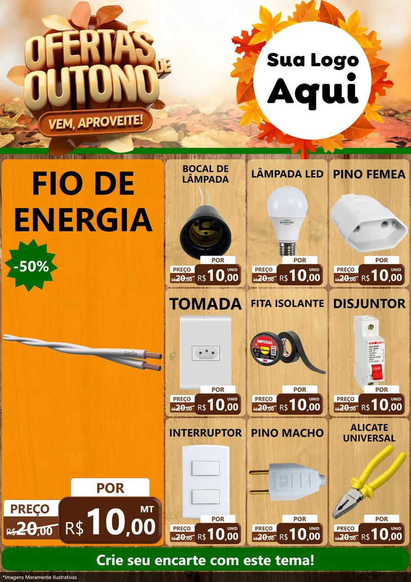 Modelo de Encarte para Encarte A4 Vertical com o tema Ofertas de Outono - Vem, Aproveite! para Materiais Elétricos