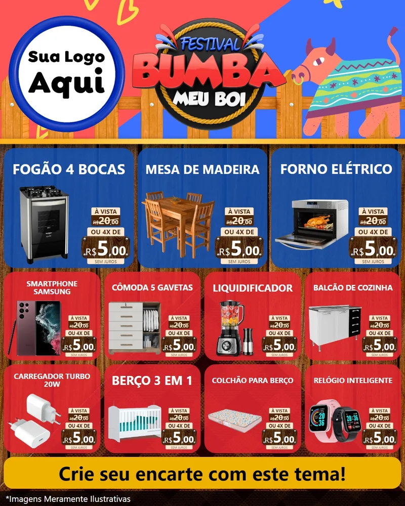 Modelo de Rede Social para Feed Instagram com o tema Festival Bumba Meu Boi para Móveis e Eletro