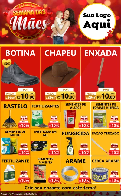 Modelo de Encarte para Encarte Grande com o tema Semana das Mães para Agropecuária