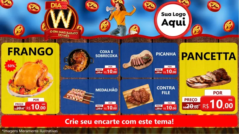 Modelo de TV para TV Horizontal com o tema Dia W - O Dia Mais Barato Do Mês para Assados