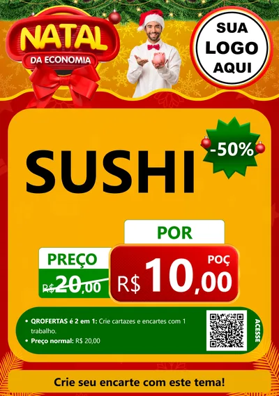 Modelo de Cartaz para Cartaz A4 Vertical com o tema Natal da Economia para Comida japonesa