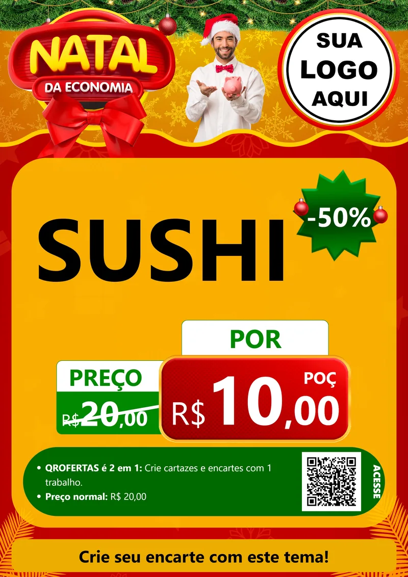 Modelo de Cartaz para Cartaz A4 Vertical com o tema Natal da Economia para Comida japonesa