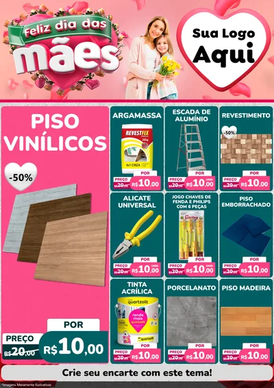 Modelo de Encarte para Encarte A4 Vertical com o tema Feliz Dia das Mães para Material para Construção