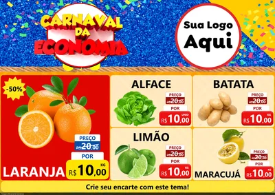 Modelo de Encarte para Encarte A4 Horizontal com o tema Carnaval da Economia para Hortifrúti