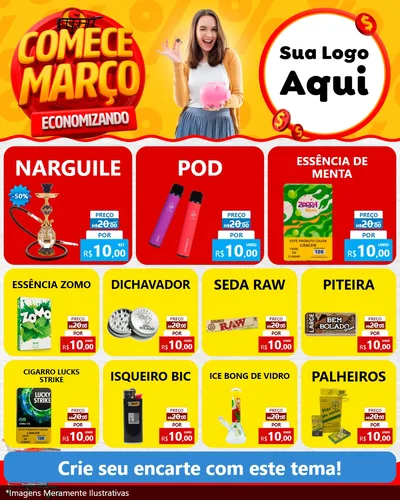 Modelo de Rede Social para Feed Instagram com o tema Comece Março Economizando para Tabacaria