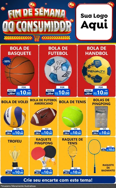 Modelo de Encarte para Encarte Grande com o tema Fim de Semana do Consumidor para Artigos Esportivos