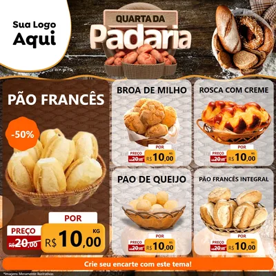 Modelo de Rede Social para Feed Facebook com o tema Quarta da Padaria para Padaria