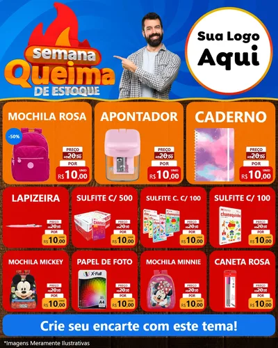 Modelo de Rede Social para Feed Instagram com o tema Semana Queima de Estoque para Papelaria