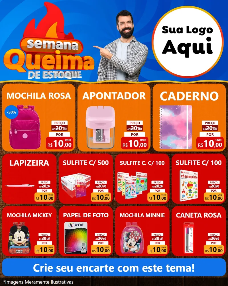 Modelo de Rede Social para Feed Instagram com o tema Semana Queima de Estoque para Papelaria