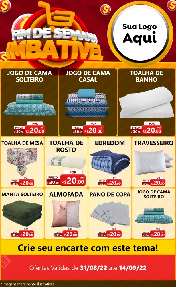 Modelo de Encarte para Encarte Grande com o tema Fim de Semana Imbatível para Cama, Mesa e Banho