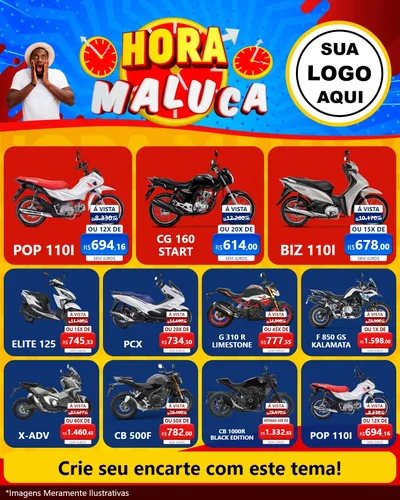 Modelo de Rede Social para Feed Instagram com o tema Hora Maluca para Concessionaria de Motos