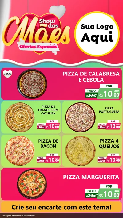 Modelo de TV para TV Vertical com o tema Show das Mães - Ofertas Especiais para Pizzaria