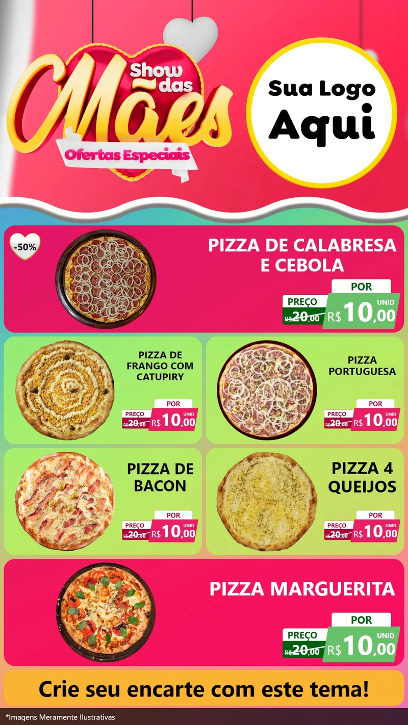 Modelo de TV para TV Vertical com o tema Show das Mães - Ofertas Especiais para Pizzaria