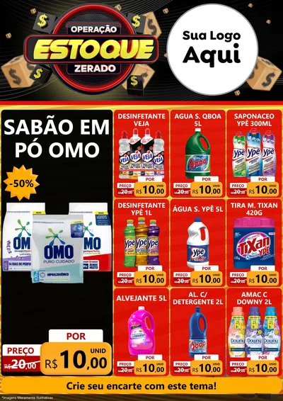 Modelo de Encarte para Encarte A4 Vertical com o tema Operação Estoque Zerado para Produtos de Limpeza