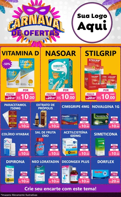 Modelo de Encarte para Encarte Grande com o tema Carnaval de Ofertas para Farmácia