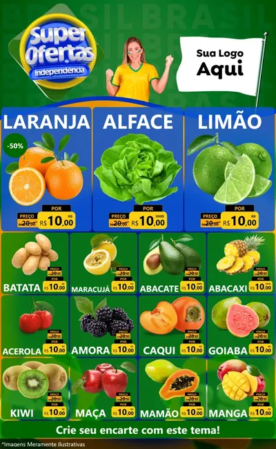 Modelo de Encarte para Encarte Grande com o tema Super Ofertas de Independência para Hortifrúti