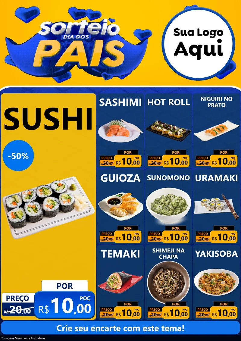 Modelo de Encarte para Encarte A4 Vertical com o tema Sorteio Dia dos Pais para Comida japonesa