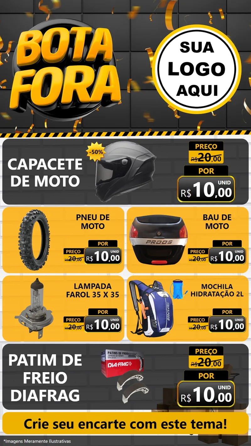 Modelo de TV para TV Vertical com o tema Bota Fora para Moto peças