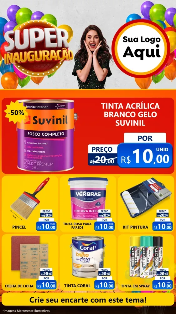 Modelo de Rede Social para Stories com o tema Super Inauguração para Tintas e Ferramentas