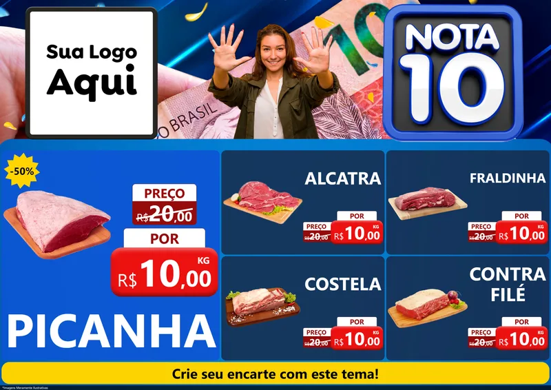 Modelo de Encarte para Encarte A4 Horizontal com o tema Nota 10 para Açougue