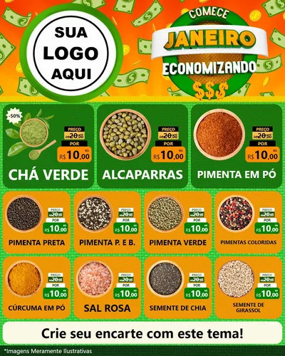Modelo de Rede Social para Feed Instagram com o tema Comece Janeiro Economizando para Produtos Naturais
