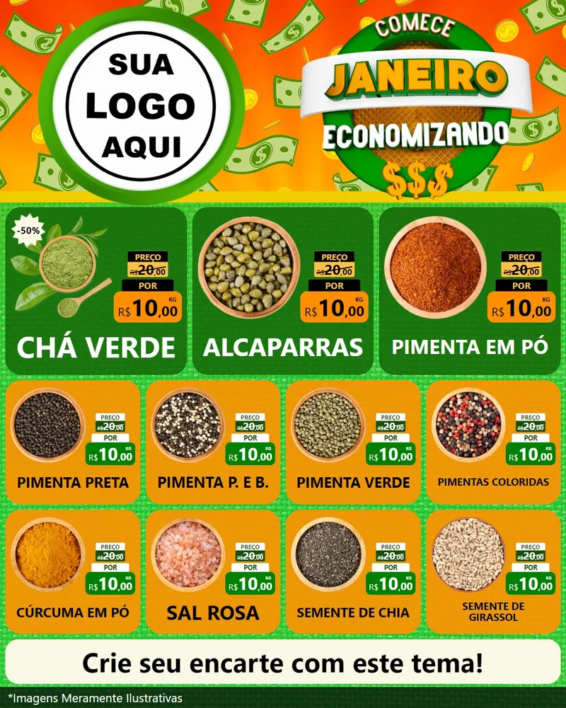 Modelo de Rede Social para Feed Instagram com o tema Comece Janeiro Economizando para Produtos Naturais