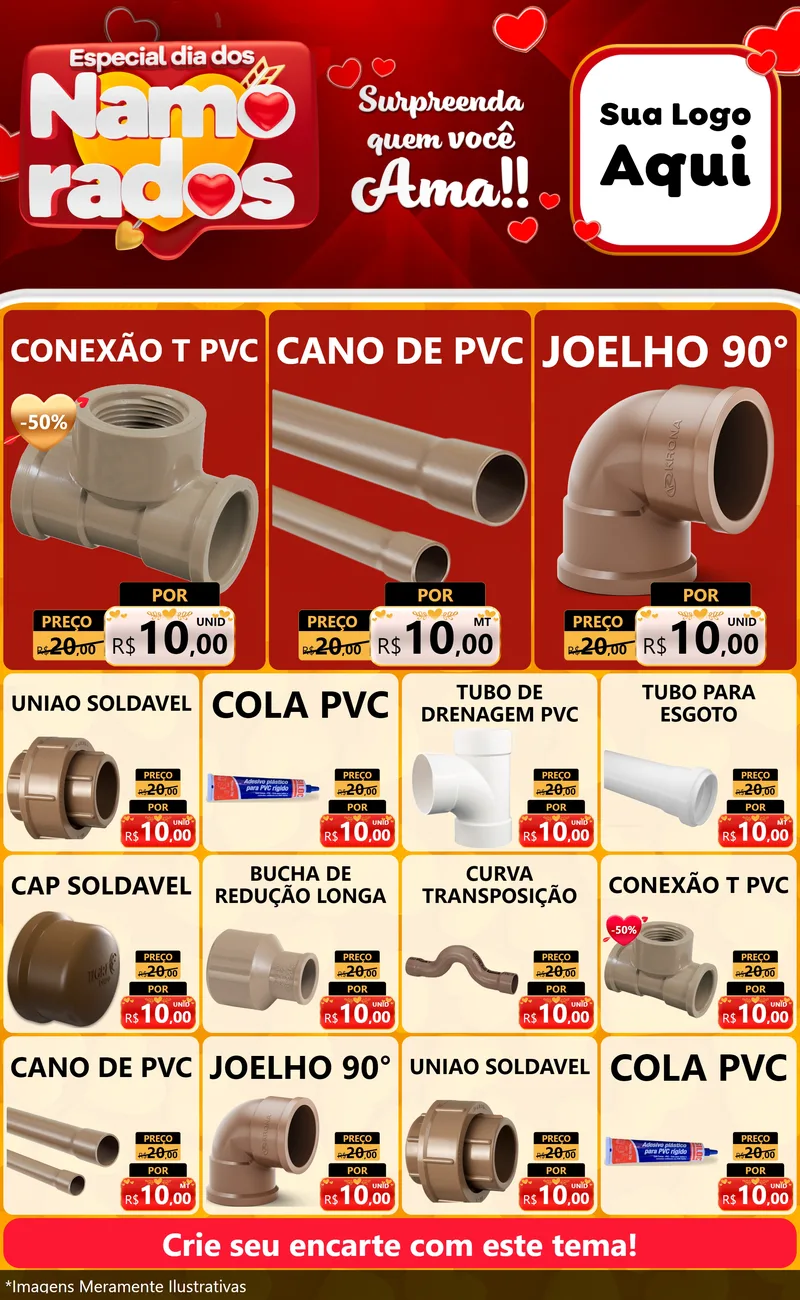 Modelo de Encarte para Encarte Grande com o tema Especial Dia dos Namorados para Tubos e conexões