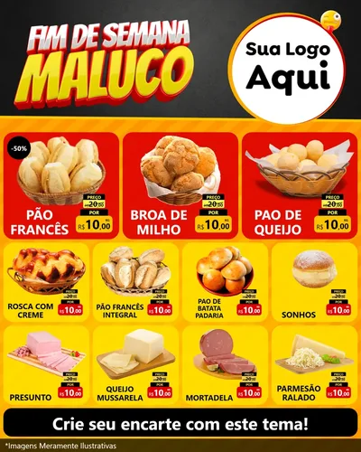 Modelo de Rede Social para Feed Instagram com o tema Final de Semana Maluco para Padaria