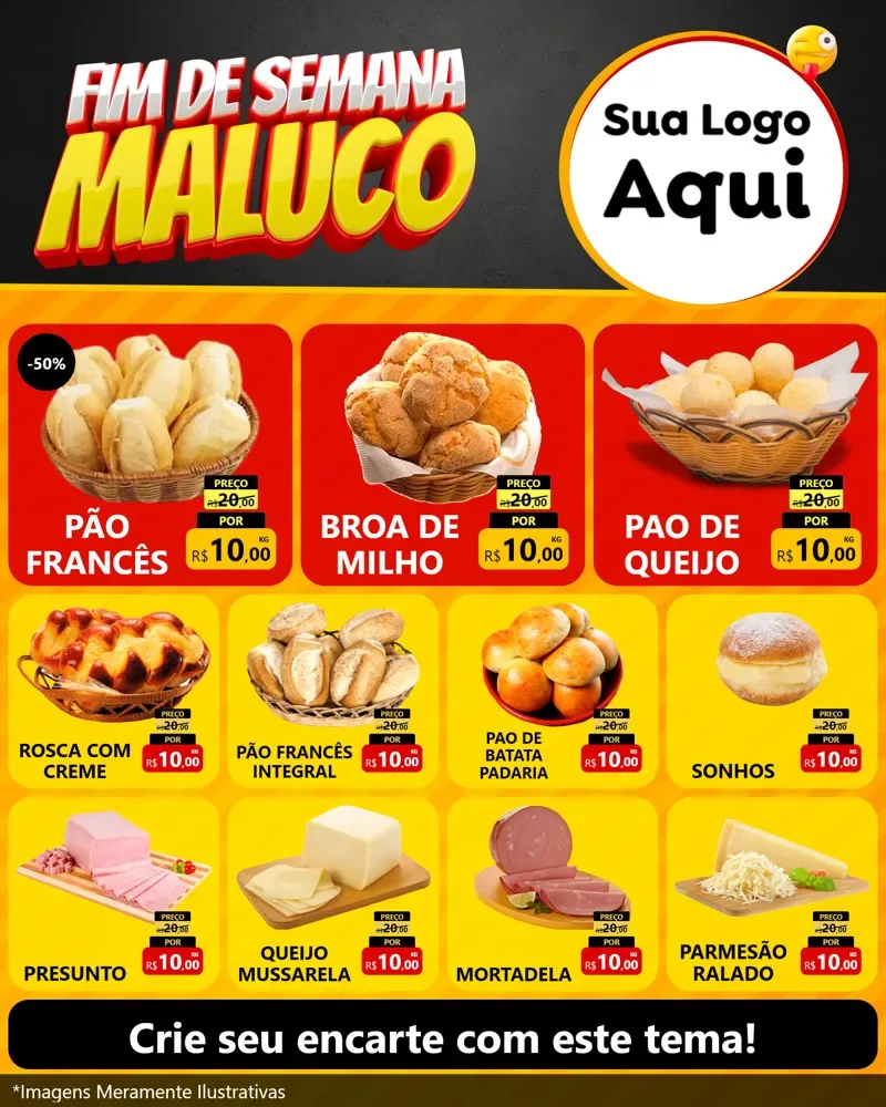 Modelo de Rede Social para Feed Instagram com o tema Final de Semana Maluco para Padaria