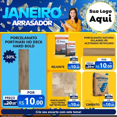 Modelo de Rede Social para Feed Facebook com o tema Janeiro Arrasador para Pisos e revestimentos