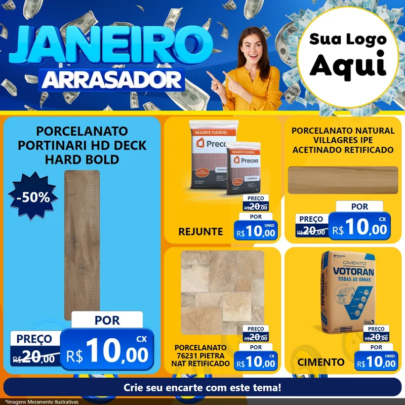 Modelo de Rede Social para Feed Facebook com o tema Janeiro Arrasador para Pisos e revestimentos