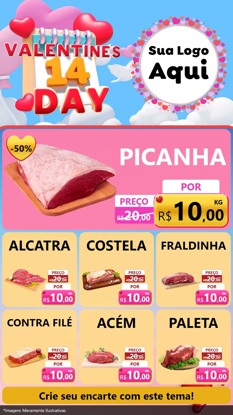 Modelo de Rede Social para Stories com o tema Valentine's Day para Açougue