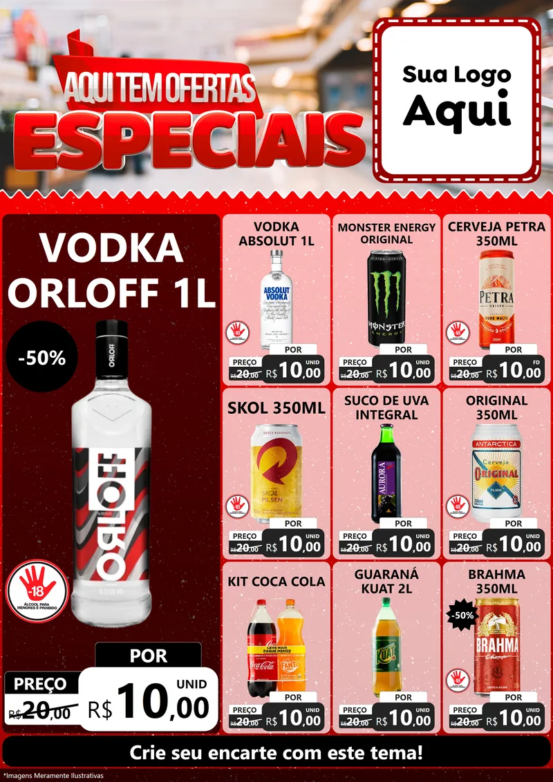 Modelo de Encarte para Encarte A4 Vertical com o tema Aqui Tem Ofertas Especiais para Distribuidora de bebidas