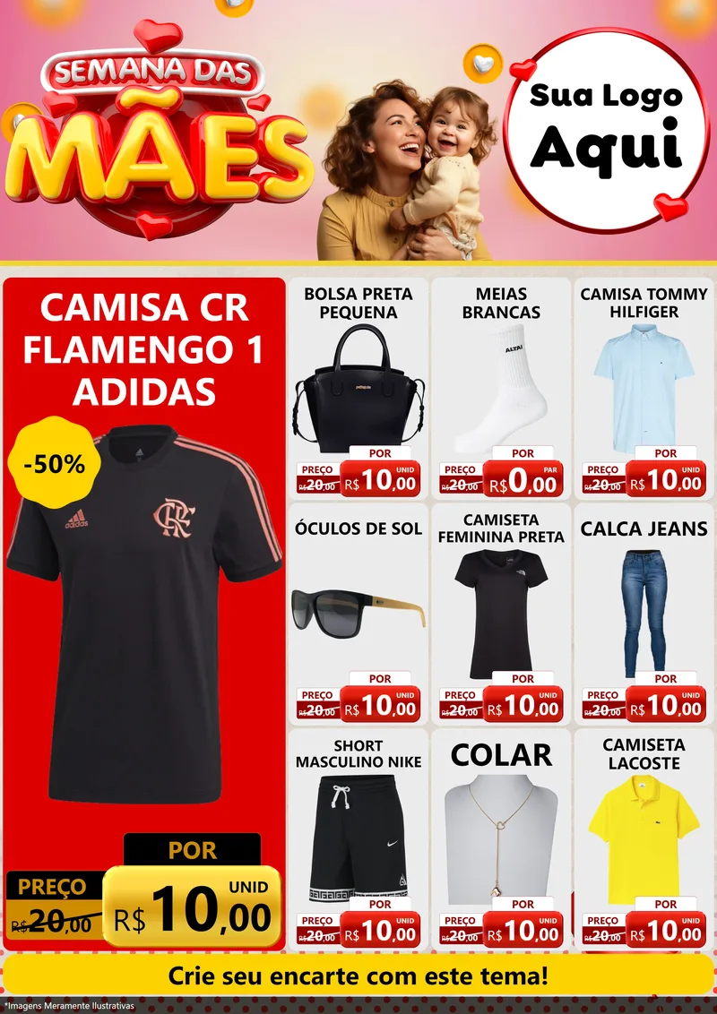 Modelo de Encarte para Encarte A4 Vertical com o tema Semana das Mães para Roupas e acessórios